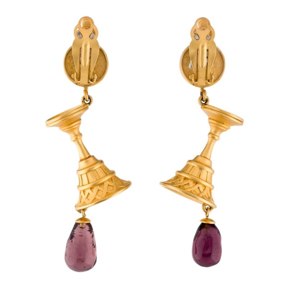 Vintage Karl Lagerfeld Gripoix Wine Goblet Drop Clip On Earrings - Picture 3 of 11